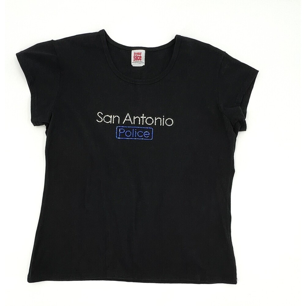 San Antonio Police Shirt Womens 2XL XXL Black Sequins t-Shirt Blouse PUllover